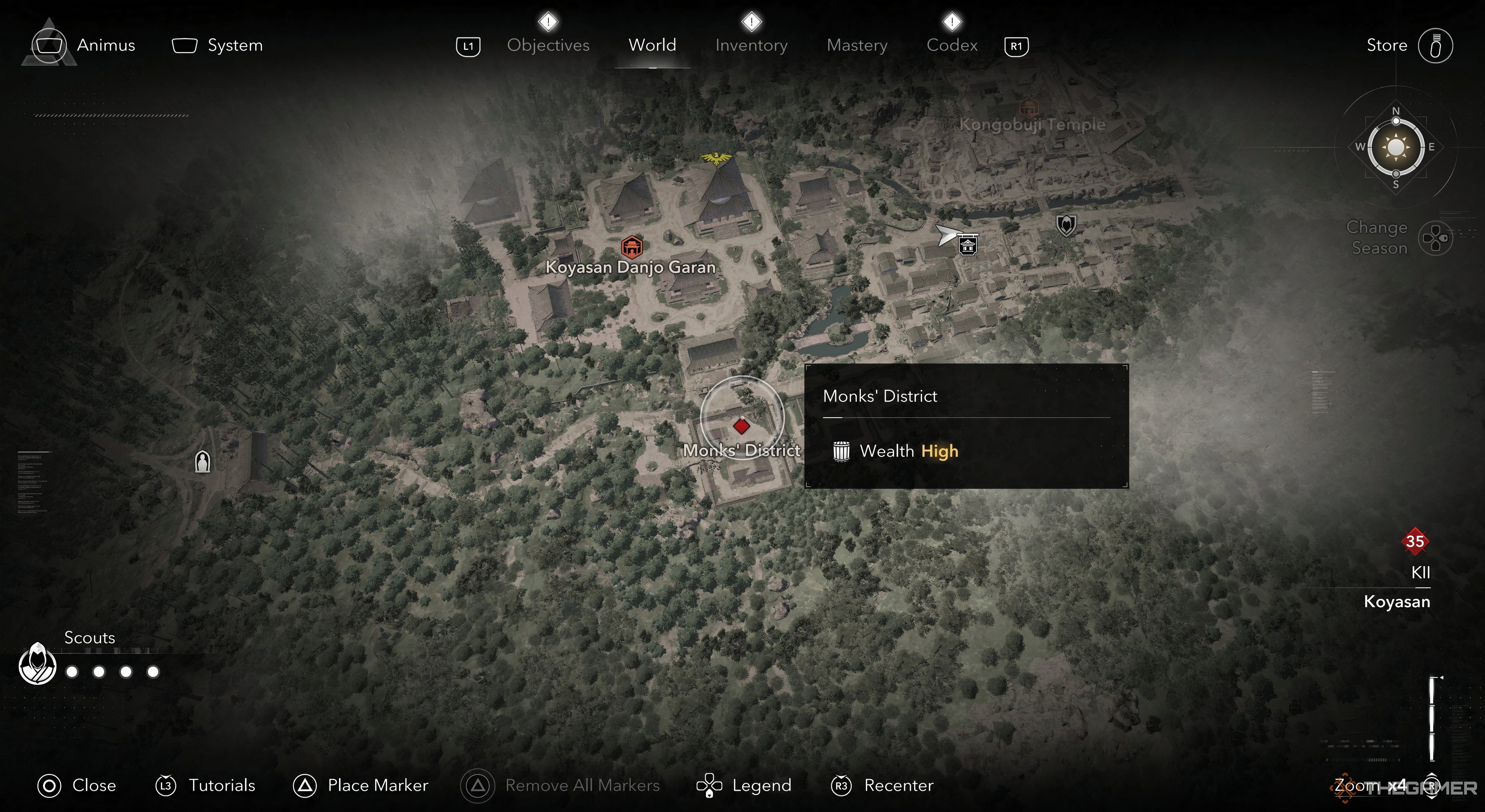 Assassin's Creed Shadows Monks' District selected with the its information panel.