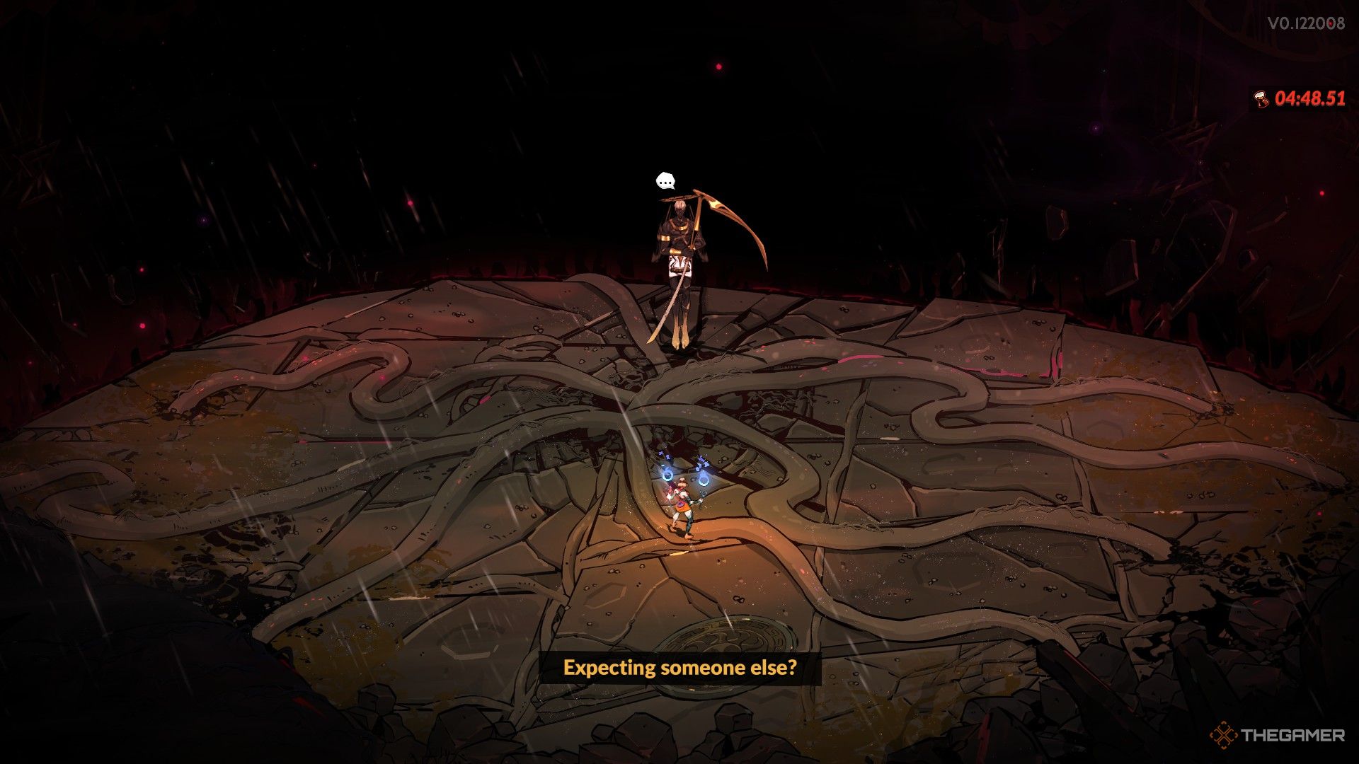 Chronos mocks Melinoe who appears to fight Typhon atop the summit in Hades 2.