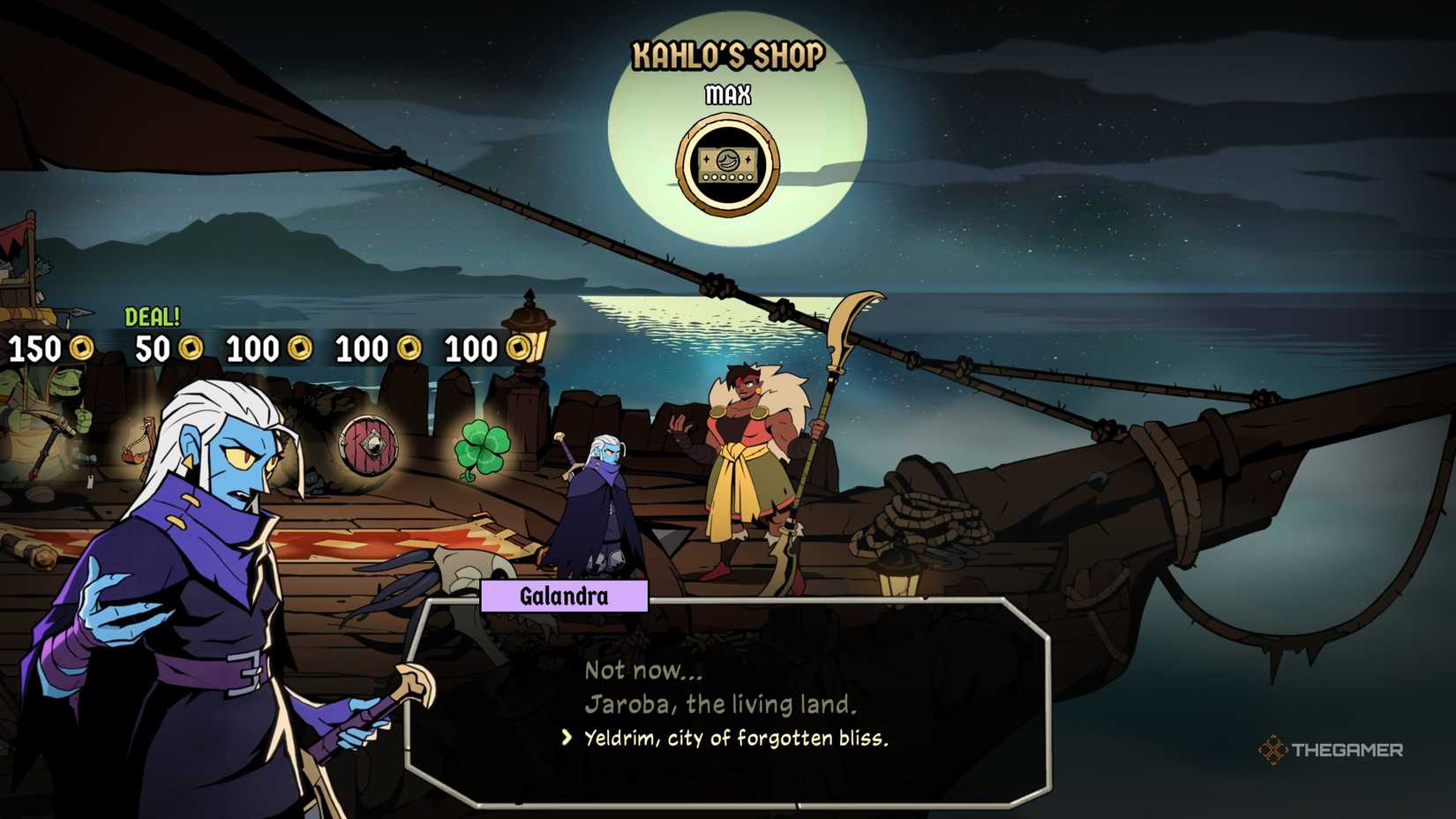 Galandra choosing to travel to Yeldrim in Absolum.
